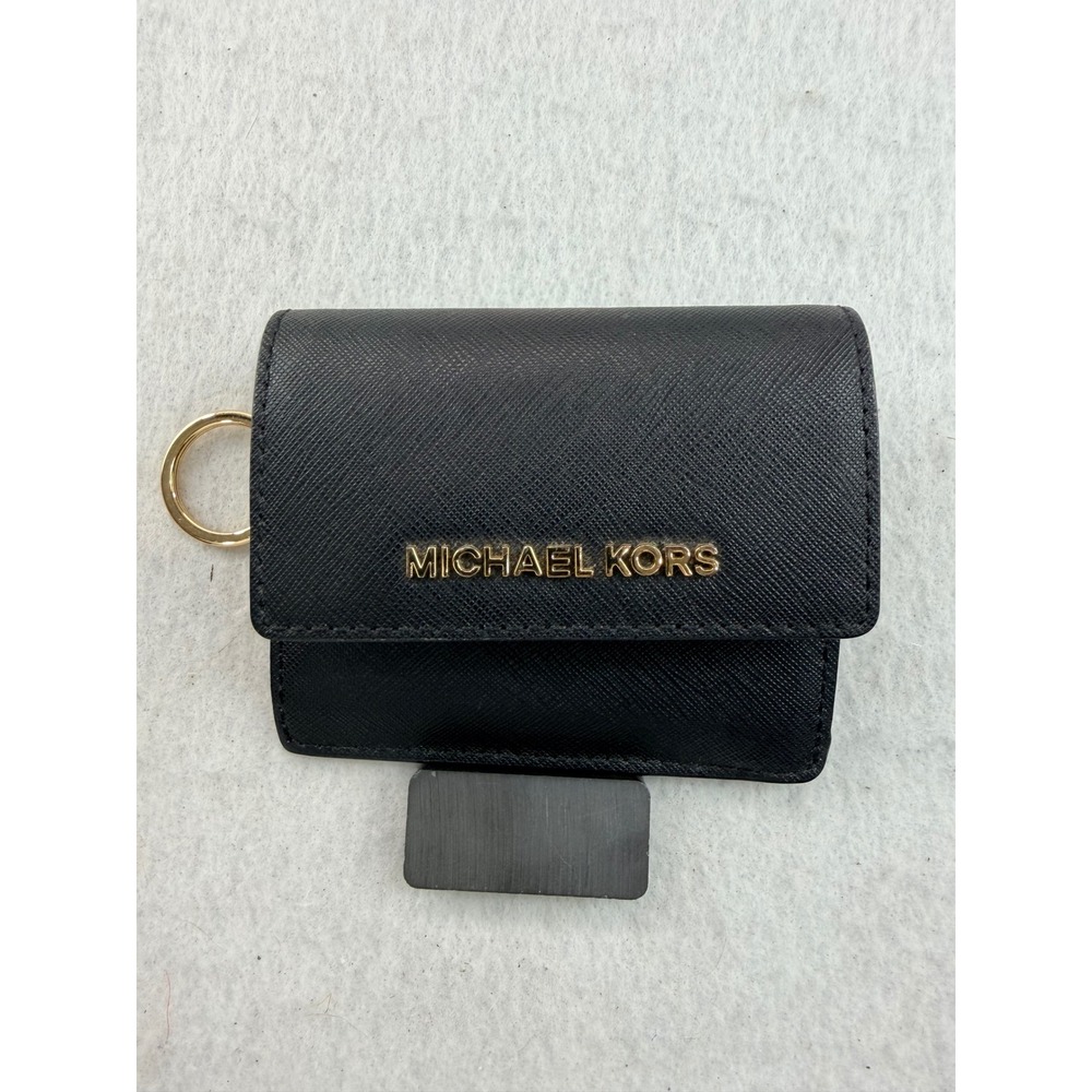 Michael Kors Jet Set Black Saffiano Leather Small Wallet Key Ring ID Window